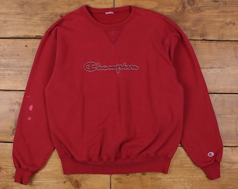 Sudadera Champion Vintage 2XL para hombre, con logo estampado, ropa deportiva roja