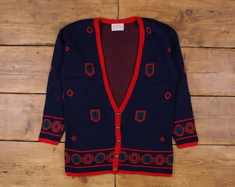 Cárdigan Pendleton vintage para mujer, años 80, geométrico, hecho en EE. UU., con escudo Heritage, lana pequeña