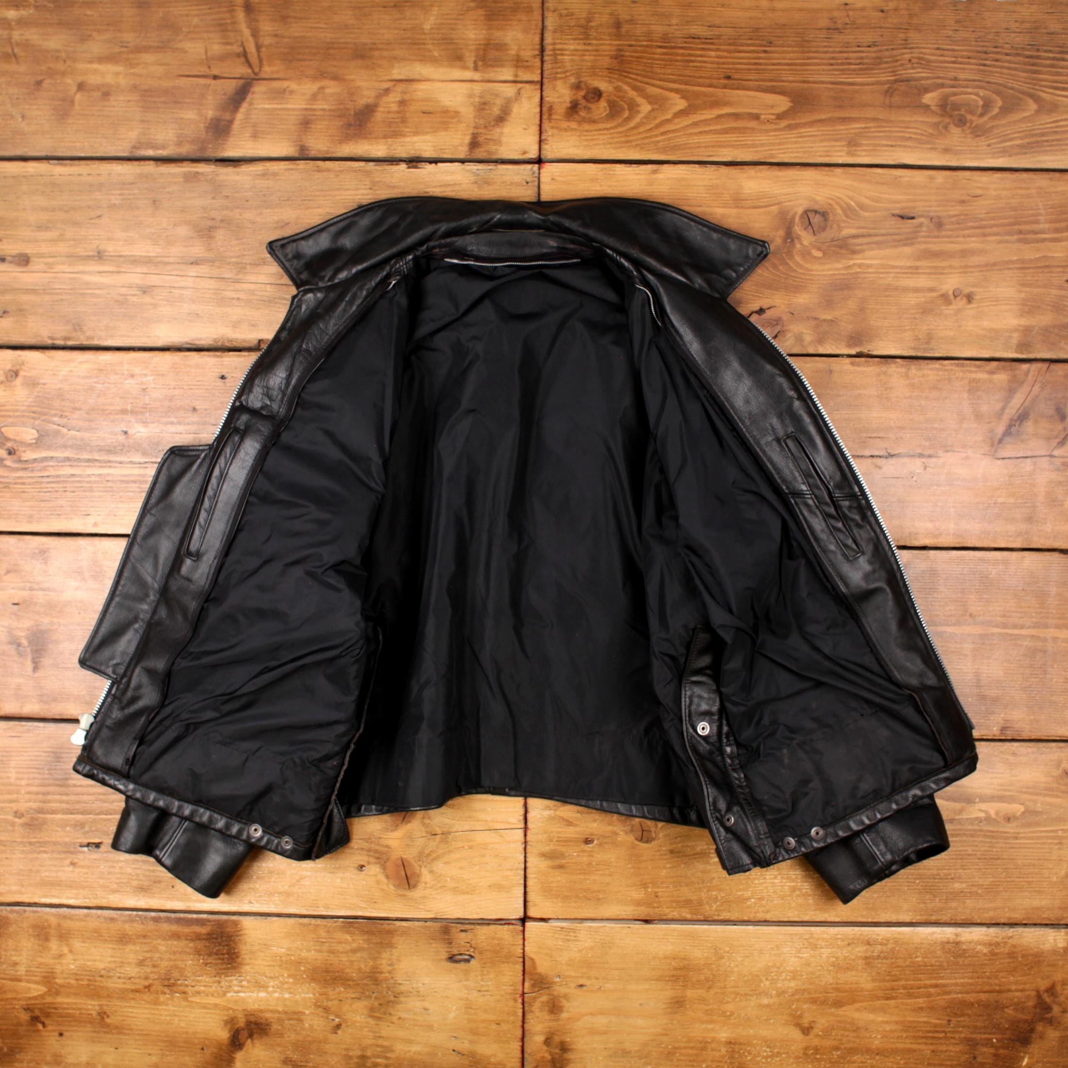 Vintage Leather Jacket L 70s Police Motorcycle Talon Zip Black