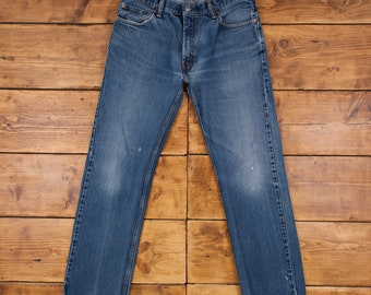 Vintage Levis 505 Jeans 34 x 34 Dark Wash Straight Blue Red Tab Denim