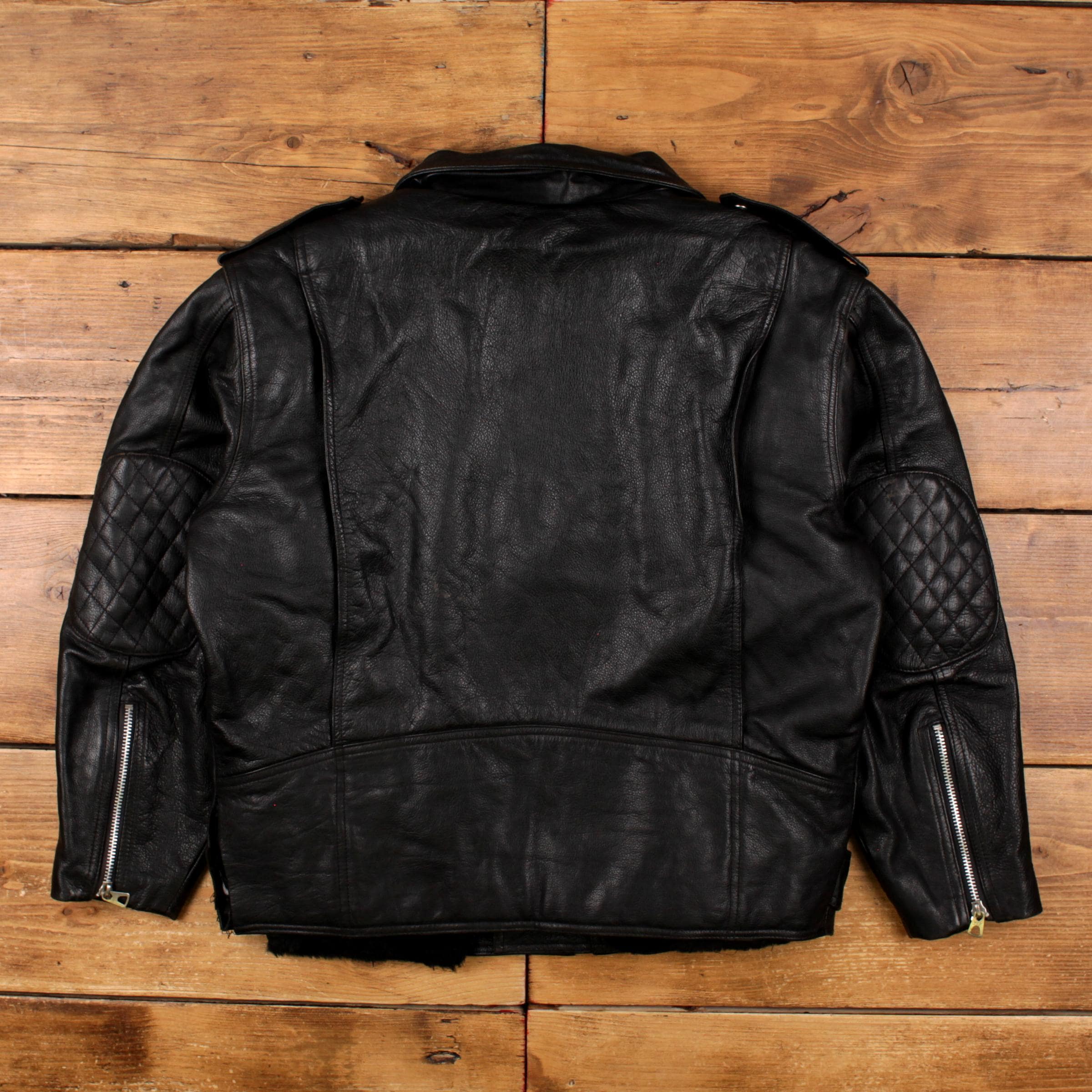 Vintage Harvard Leather Co. Leather Jacket L 90s Biker Faux Fur