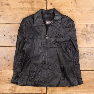 Veste en cuir Wilsons en daim et cuir L des années 90 pour femme noire zippée vintage