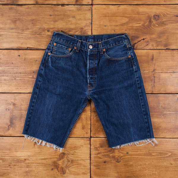 Vintage Levi's Denim Shorts 30 Levis 501 Raw Hem Dark Wash Bermuda Blue