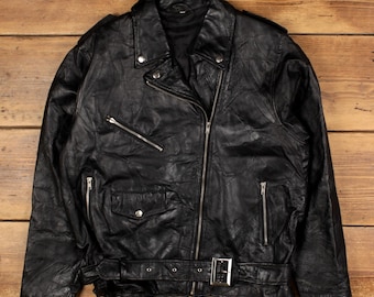 Vintage Maxam Leather Jacket XL 90s Italian Mosaic Design Black