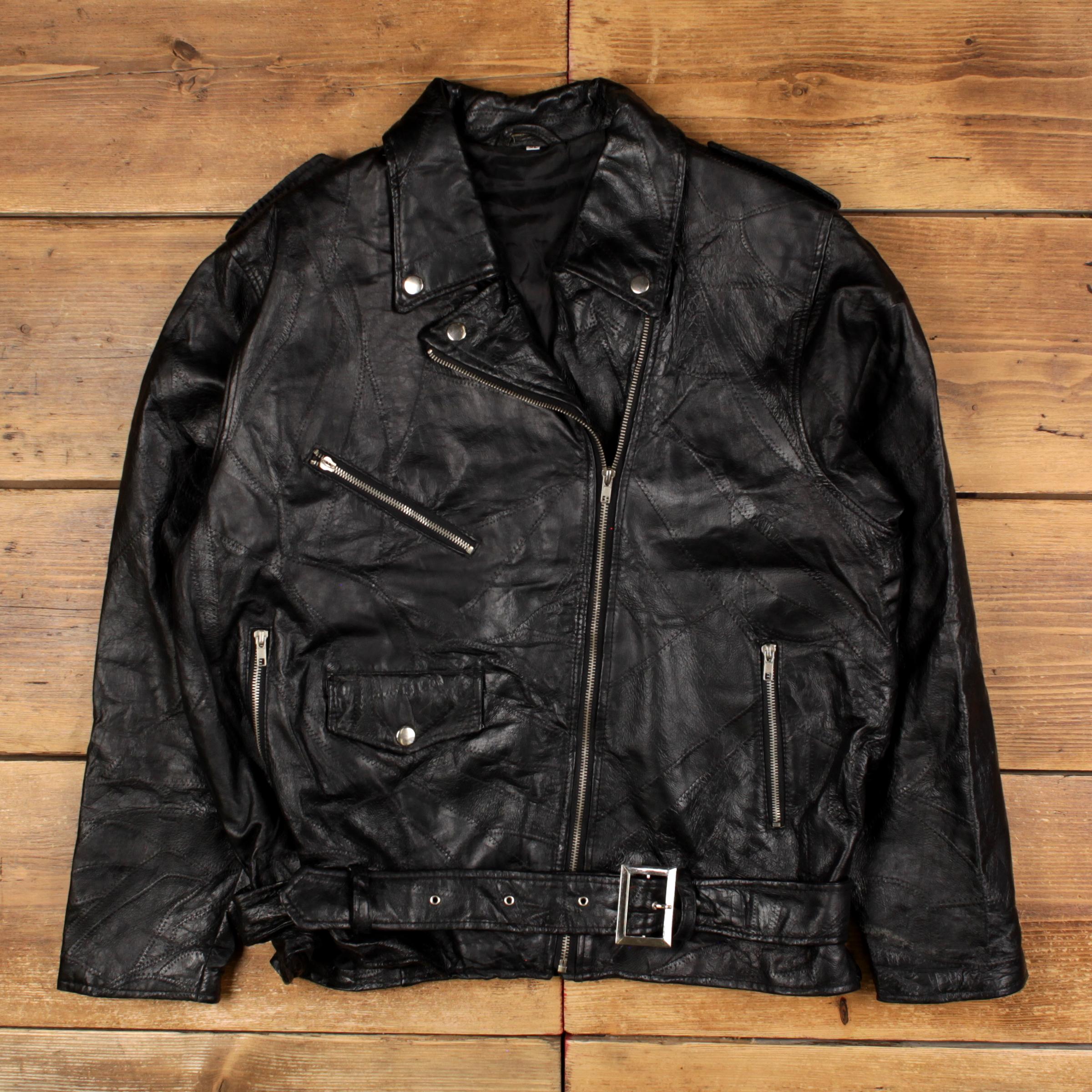 Vintage Leather Jacket XL 90s Biker Patchwork Black - Etsy