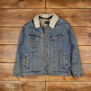 Vintage Lee Workwear Jacket L Denim Trucker Shearling Blue