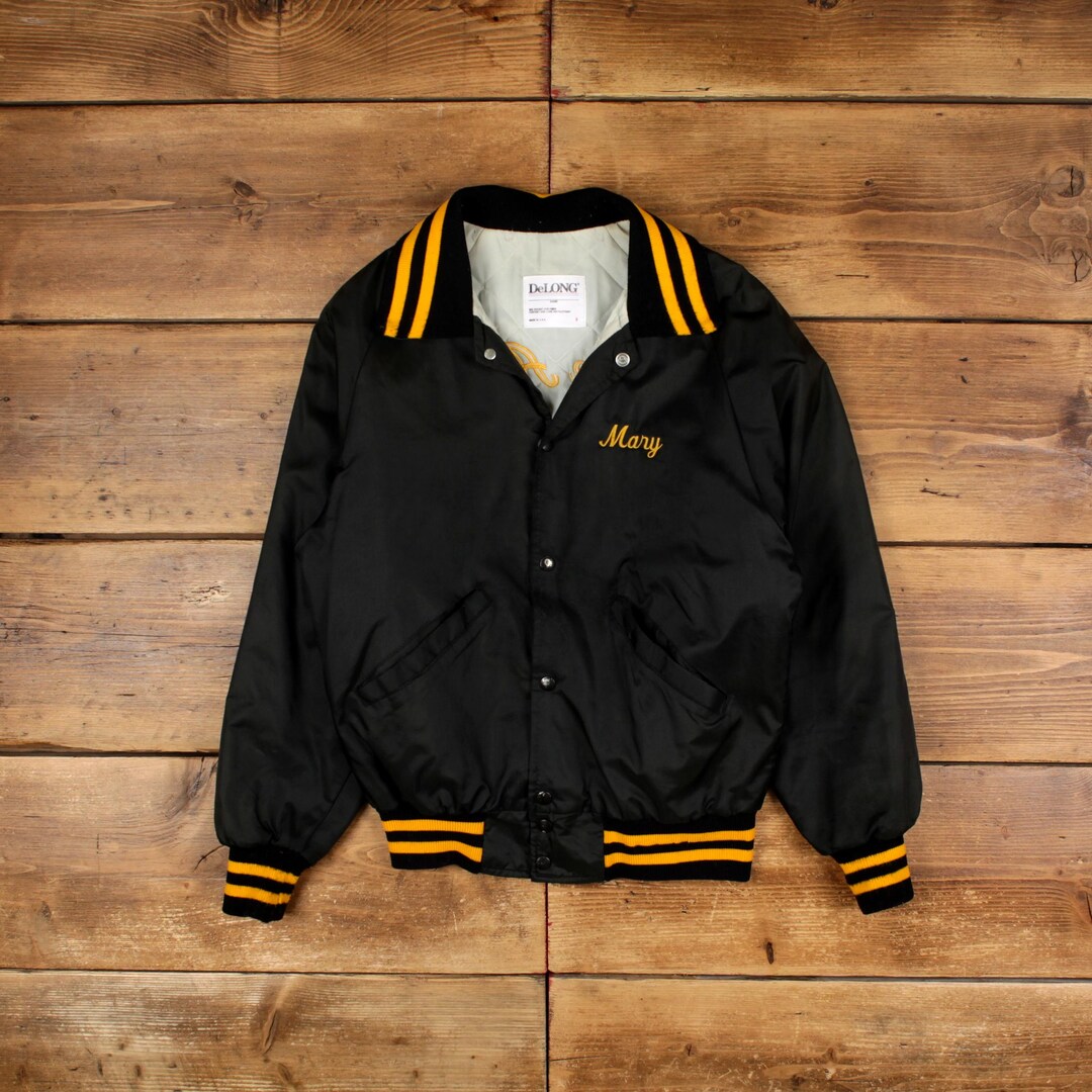 80’s DeLong Jacket ブラック 50 スタジャン ジャケット Vintage Delong Varsity Jacket S Bomber USA Made Satin Black