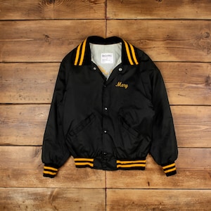 Vintage Delong Varsity Jacket S Bomber USA Made Satin Black Womens