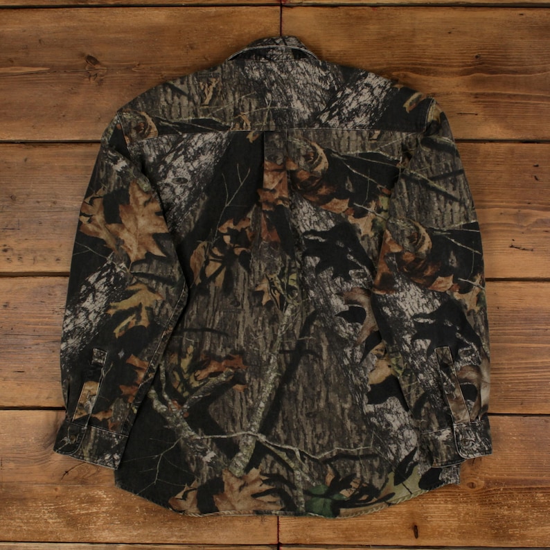Vintage Mossy Oak Real Tree Shirt Button M Mens Long Sleeve Green Camouflage image 2