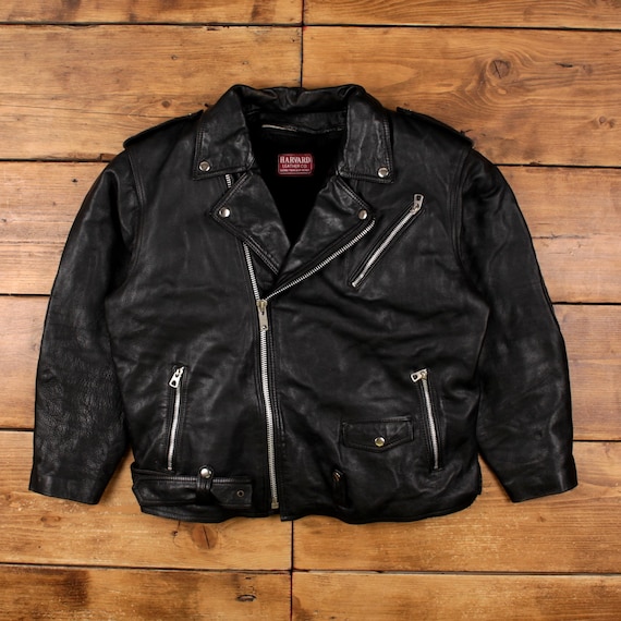 Vintage Harvard Leather Co. Leather Jacket L 90s Biker Faux Fur