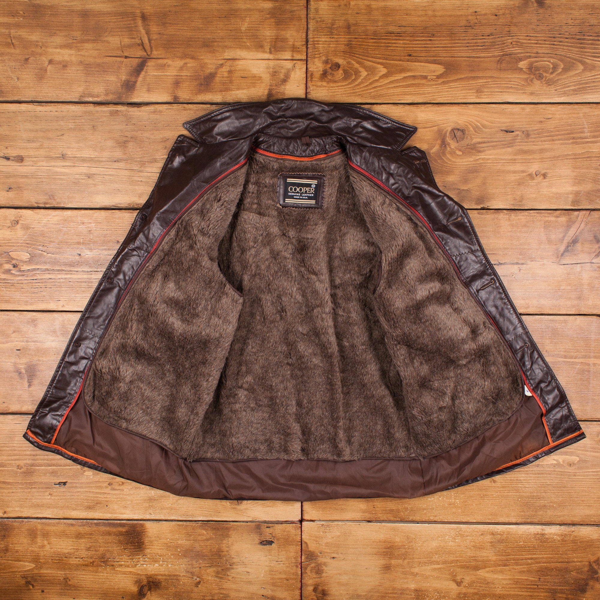 Vintage Cooper Leather Jacket L 70s USA Made Brown Button Vintage Cooper Leather Jacket L 70s USA Made Brown Button