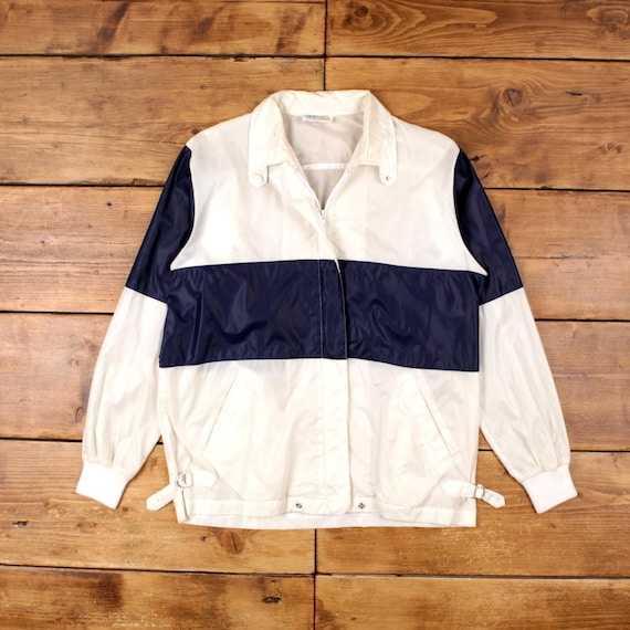 Vintage Izod Windbreaker Jacket M 80s Colourblock Cream