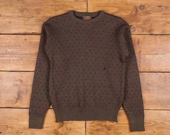 Vintage Thane Jumper Sweater L 90s Polka Dot Wool Womens Roundneck Wool Green