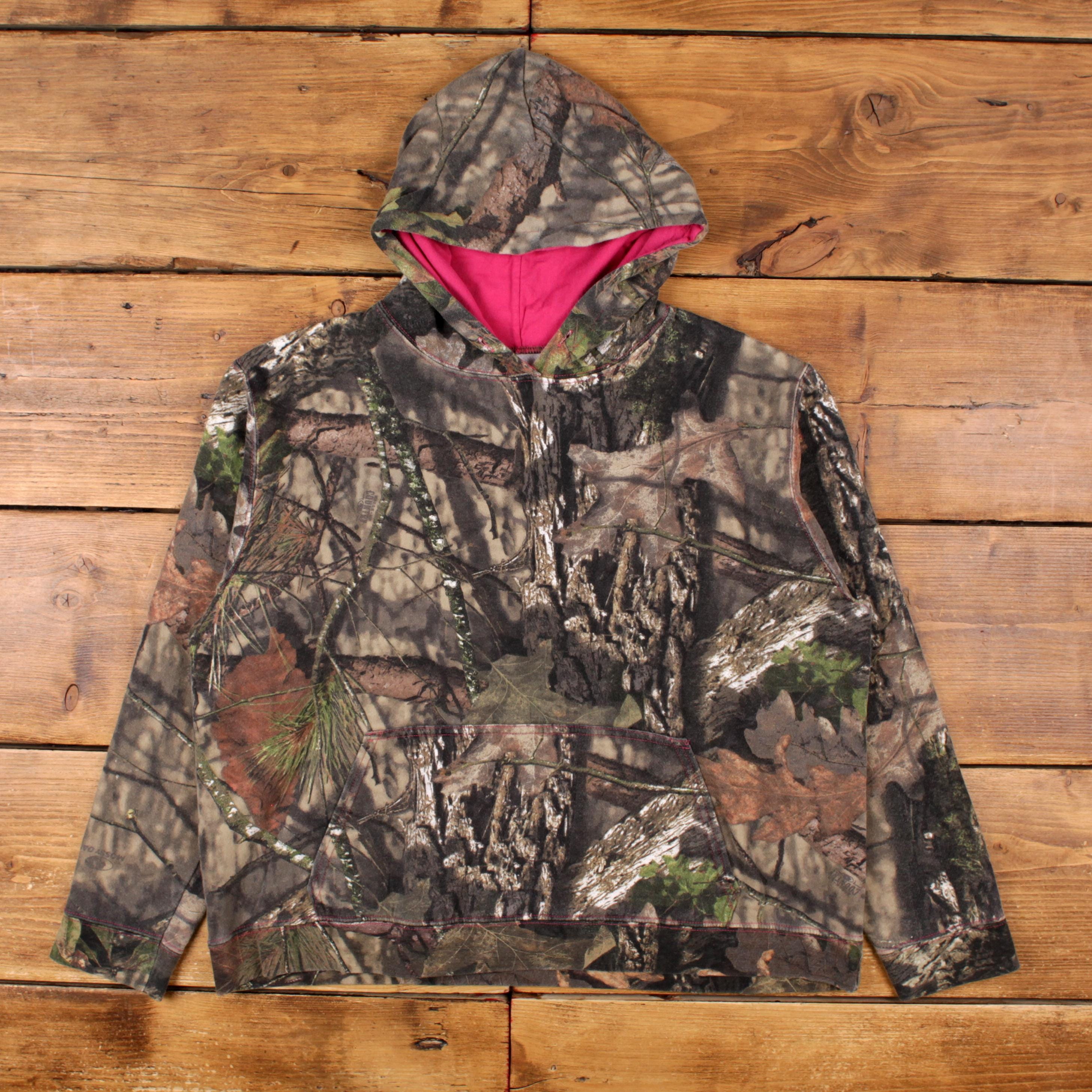 Vintage Mossy Oak Realtree Camo Hoodie XL V-neck Pockets Womens