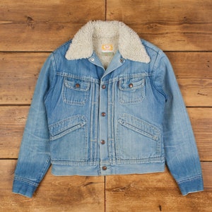 Chaqueta vaquera vintage LY de los años 70 con cierre de presión en azul sherpa para mujer