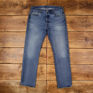 Levis 501 Jeans 34x34 Blue Regular Straight Faded Button Fly Red Tab Denim