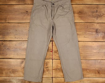Pantalones de carpintero vintage Blue Mountain, talla 34 x 30, unisex, rectos, beige, años 90