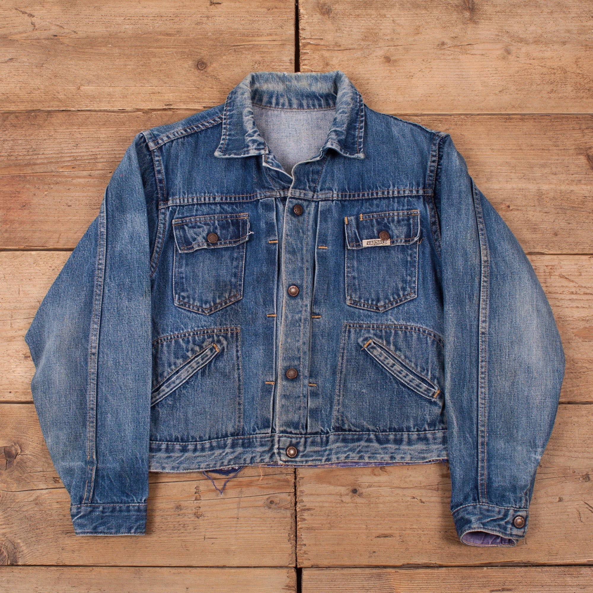 Vintage 60s Gauchos Denim Jacket USA Small Selvedge Pleated R16753