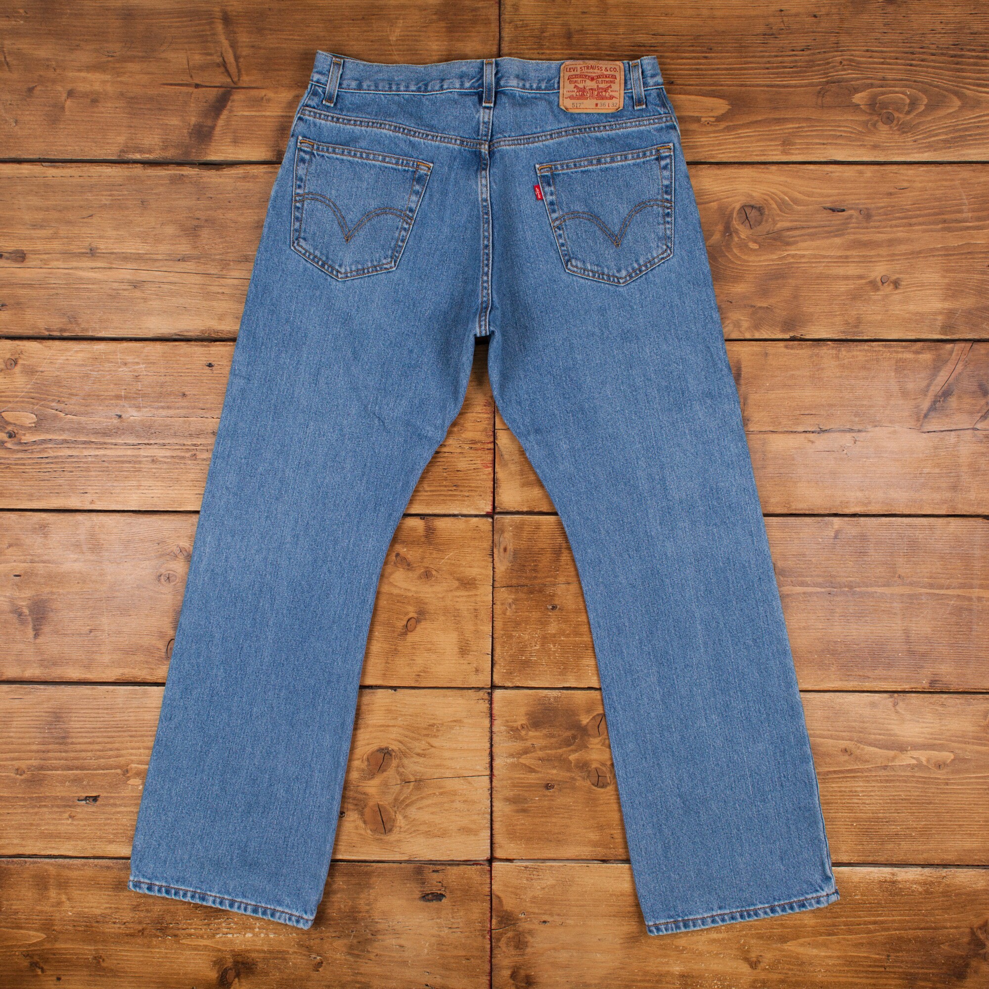 Vintage Levis 517 Jeans 35 X 32 Stonewash Bootcut Blue Red Tab 
