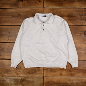 Vintage Blank Sweatshirt L 90s USA Made Collared Mens Grey