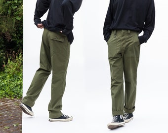 Vintage British Army Issued Green Work Combat Trousers Military Straight Leg Pants Mens Womens - All sizes