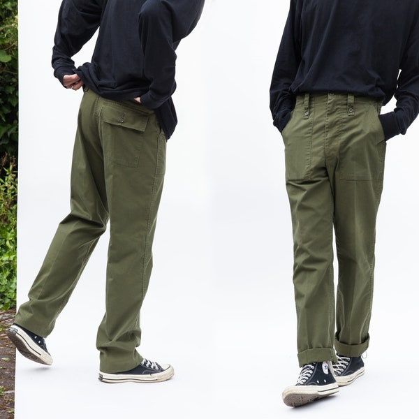 Vintage British Army Issued Green Work Combat Trousers Military Straight Leg Pants Mens Womens - All sizes