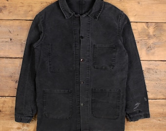 Vintage French Black Moleskin Workwear Jacket - 1960s Chore Coat