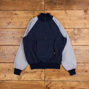 Vintage Bomber Jacket L 80s 1/4 Zip Blue Zip Hook & Loop