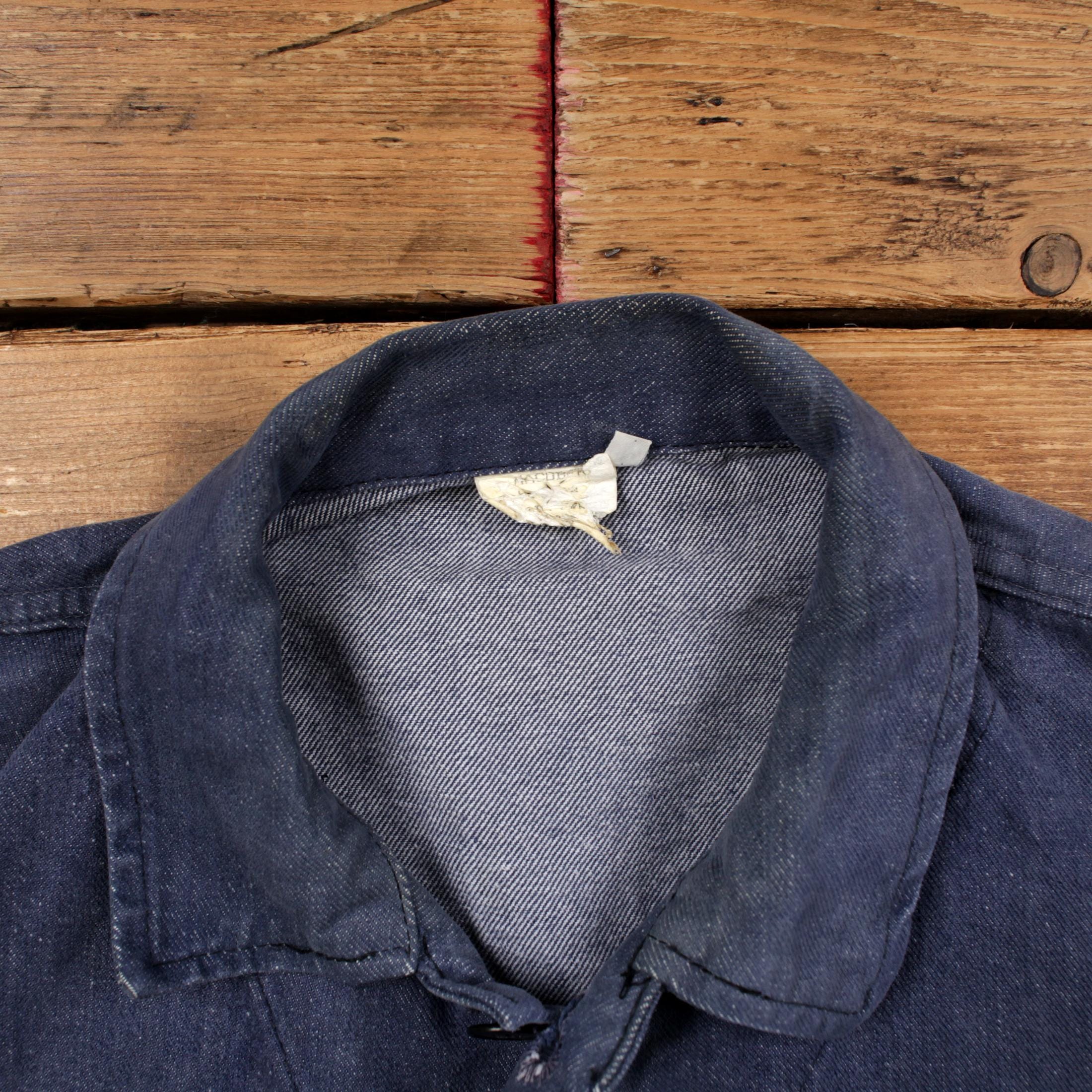 Veste Française Vintage Femme - Bleu Délavé, Style Militaire, Taille M - Toile De Coton - Très Bon état