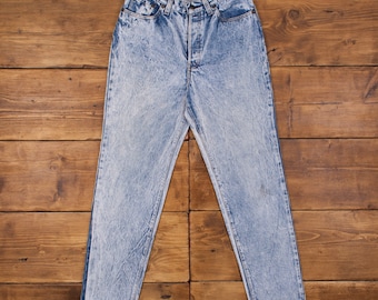 Vintage Levis 501 Jeans 28 x 30 USA Made 90s Acid Wash Straight Blue Womens