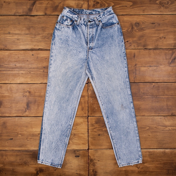 Vintage Levis 501 Jeans 28 x 30 USA Tillverkade 90-tals Acid Wash Raka Blå Damjeans