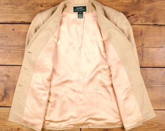 Blazer acolchado vintage Ralph Lauren, talla M (años 90, talla 12 Petite), fabricado en EE. UU., color beige