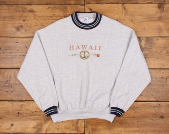 Vintage Jerzees Graphic Sweatshirt 2XL 90s USA Made Hawaii Spell Out Grey