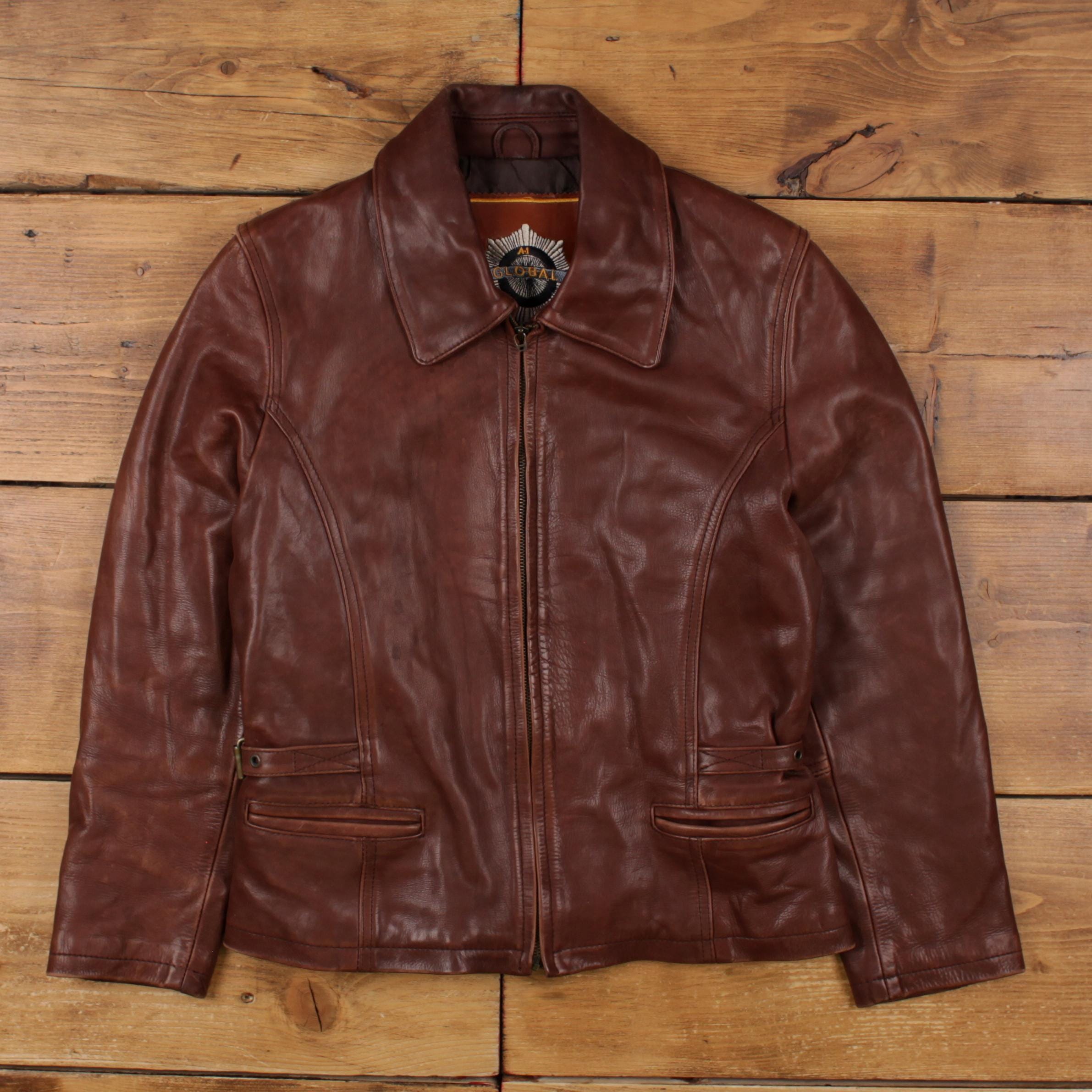 Vintage A1 Leather Jacket S 80s Global Brown Womens - Etsy
