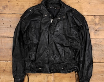 90s Vintage Leather Bomber Jacket: Blue Jeans Moto Biker, XL - Etsy