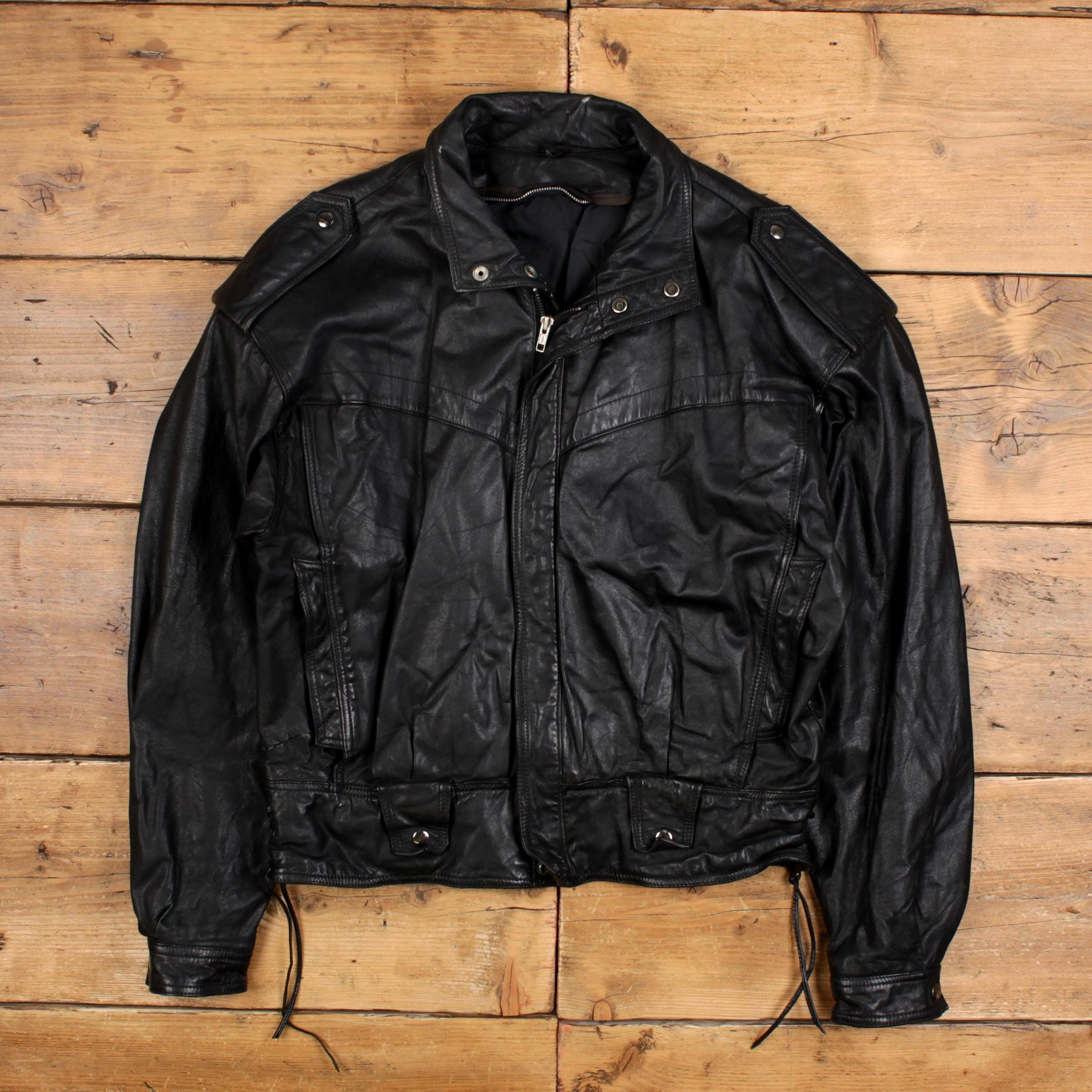 Vintage Leather Jacket L 90s Biker Motorcyle Black - Etsy Norway