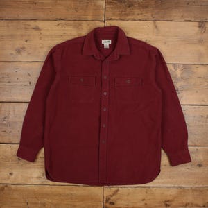 Vintage L.L.Bean Chamois Shirt Button L Mens Long Sleeve Red Solid