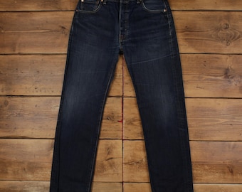 Levis 501 jeans 34 x 34 blauw, regular, rechte vervaagde stonewash-denim met rode tabs