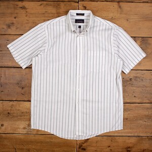 Vintage Arrow Company Striped Shirt L Mens Button 80s Cotton Blend USA White