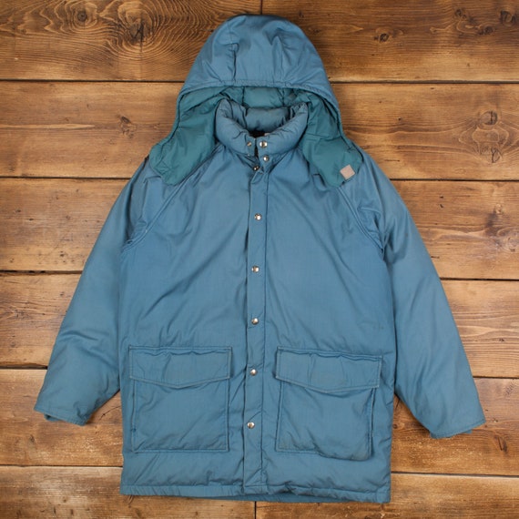 Vintage Woolrich Padded Coat L 80s Hooded Down USA Made Parka Blue 