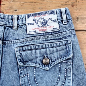 True Religion Y2k Jeans 34x32 Blue Straight Faded Distressed Acid Wash Denim image 4