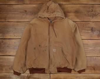 Chaqueta de trabajo Carhartt vintage, talla 2XL, color beige, desgastada y fabricada en EE. UU.