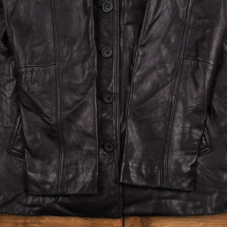 Vintage Adler Leather Jacket L Mob Blazer Car Coat Black Womens Button image 3