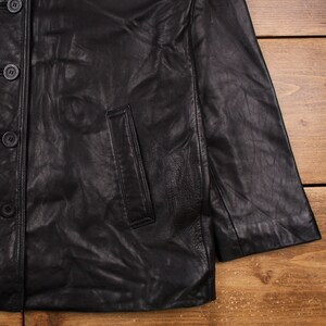 Vintage Adler Leather Jacket L Mob Blazer Car Coat Black Womens Button image 6