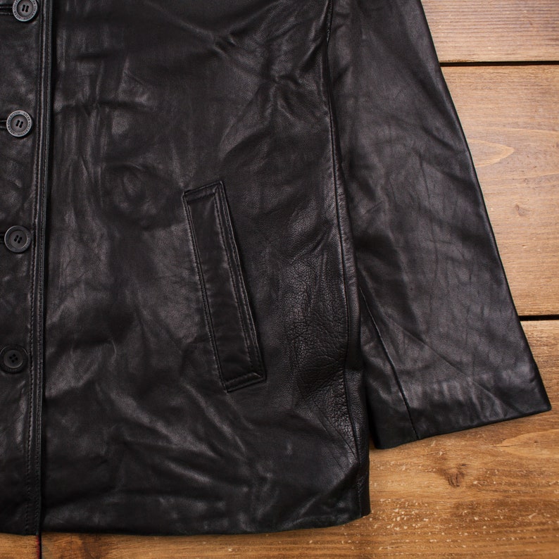 Vintage Adler Leather Jacket L Mob Blazer Car Coat Black Womens Button image 6