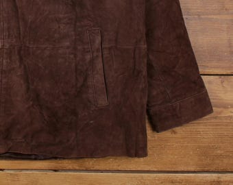 Blouson Bomber Vintage Boston Harbour En Cuir Daim Marron - Taille Homme XL