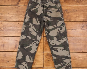 Vintage Pantalon militaire camouflage Wrangler Pantalon 34 x 31 Homme Droit vert coton