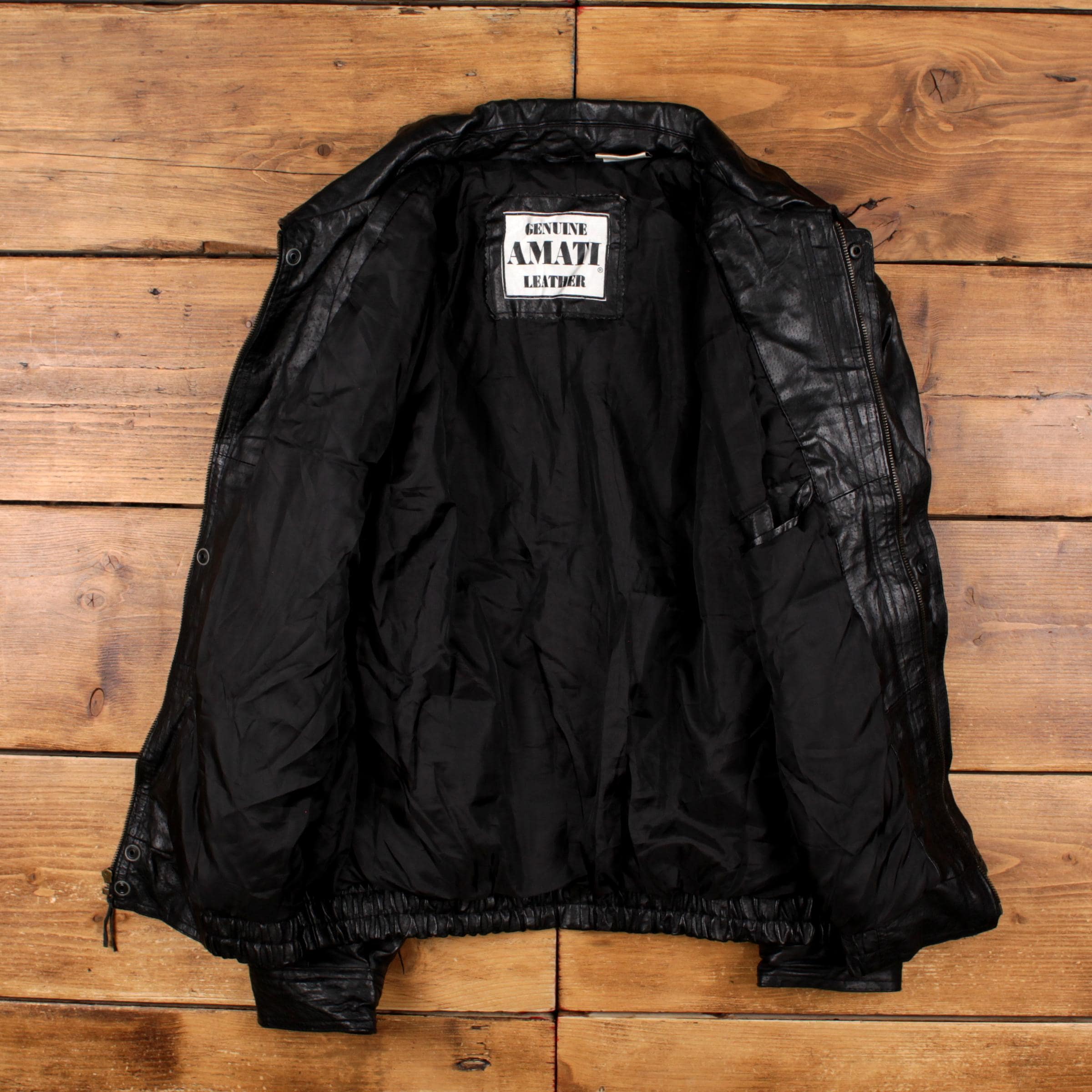 Vintage Amati Leather Jacket L Bomber Black - Etsy