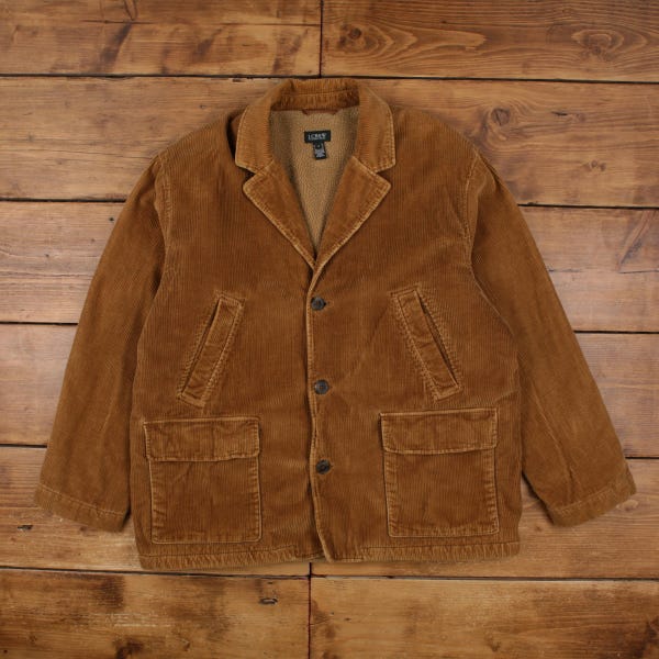 Vintage J Crew Corduroy Jacket XL Mens 90s Brown Fleece Lined Coat