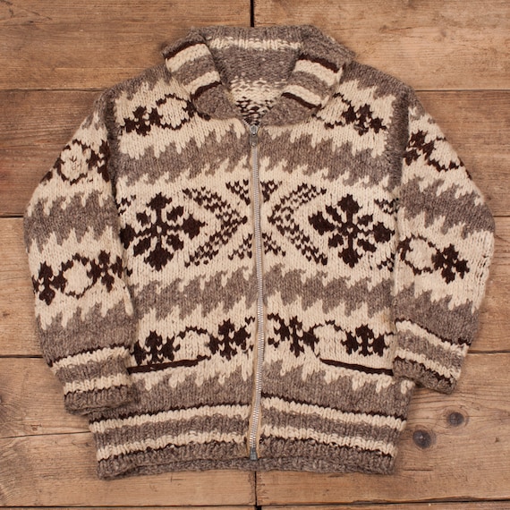 Mens Vintage Cowichan 50s Shawl Cardigan Sweater L